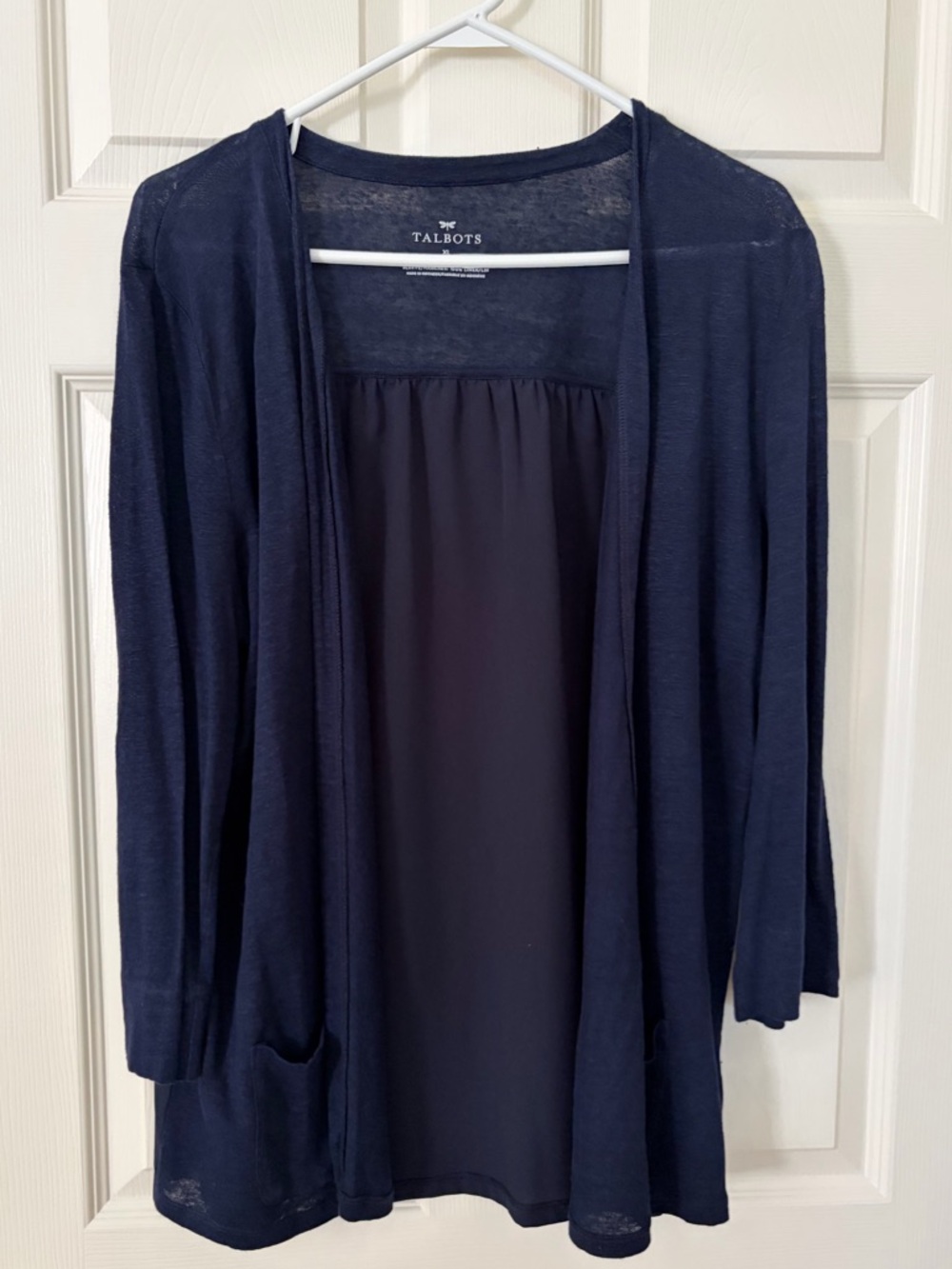 Talbots Navy Open-Front Lightweight Cardigan with Pockets